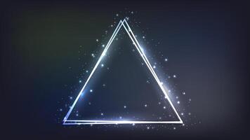 Neon double triangular frame with shining effects vector