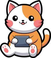 kawaii cat playing game sticker vector