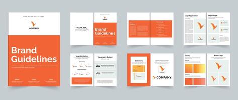 Brand Guidelines or Brand Manual template design A4 size 12 Pages layout vector