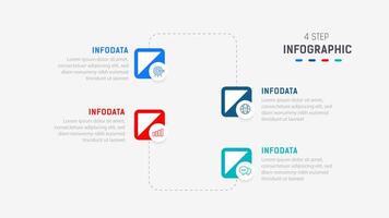 cuatro paso infografía elemento diseño modelo para presentación. proceso diagrama y presentaciones paso, flujo de trabajo disposición, bandera, fluir cuadro, informacion gráfico ilustración. vector