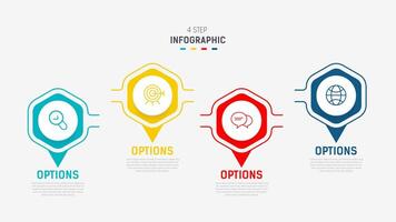 cuatro paso infografía elemento diseño modelo para presentación. proceso diagrama y presentaciones paso, flujo de trabajo disposición, bandera, fluir cuadro, informacion gráfico ilustración. vector