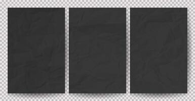 Set of black clean crumpled papers vector