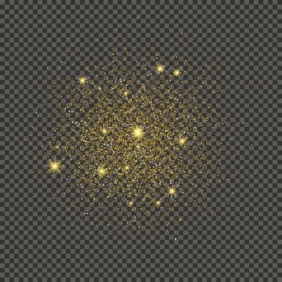 Gold glittering dust on a gray background. Dust with gold glitter effect and empty space for your text. illustration