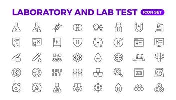 Science and research line icons collection. Thin outline pack. Drug testing, scientific discovery disease prevention signs. Medical healthcare, doctor icons. Chemical formula, chemistry testing lab. vector