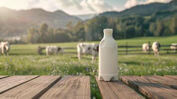 lechería productos lleno en un verde campo de césped foto