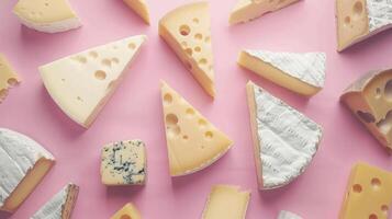 Top view background with a variety of cheese products photo