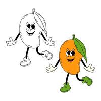 Ripe mango in flat style. Funny mango character. Cartoon retro character in flat and doodle style. Groovy character. Mango. vector