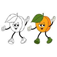 Ripe apricot in flat style. Apricot character. Funny cartoon retro character apricot in flat and doodle style. Groovy character. vector