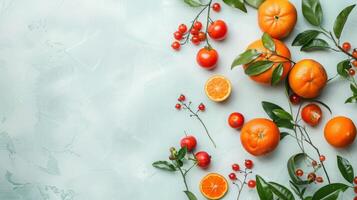 Top view background with tangerines and orange fruits photo