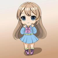 Cute chibi anime girl manga vector