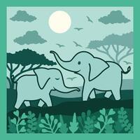 Mother And Baby Elephant Shadow Box Layered Papercut vector