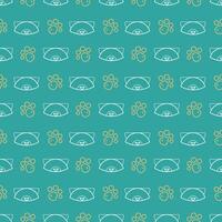 Seamless pattern with a cats muzzle and paw. Doodle outline illustration. vector