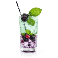 Marionberry mojito with muddled berries and mint leaves suspended in liquid Food and culinary concept png