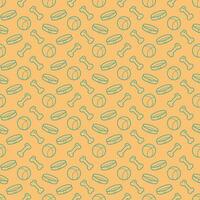 Seamless pattern with a bone, ball, collar. Doodle outline illustration. vector