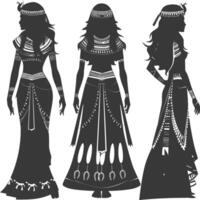 Silhouette independent egyptian women wearing tob sebleh black color only vector