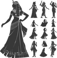 silueta independiente egipcio mujer vistiendo tob sebleh negro color solamente vector