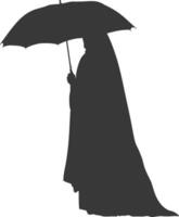 Silhouette independent emirates women wearing Abaya with umbrella black color only vector