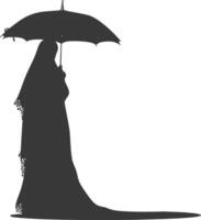 Silhouette independent emirates women wearing Abaya with umbrella black color only vector