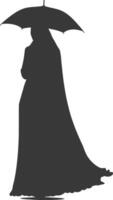 Silhouette independent emirates women wearing Abaya with umbrella black color only vector