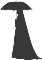 Silhouette independent emirates women wearing Abaya with umbrella black color only vector