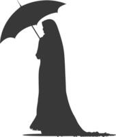 Silhouette independent emirates women wearing Abaya with umbrella black color only vector