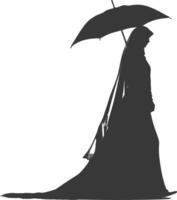 Silhouette independent emirates women wearing Abaya with umbrella black color only vector