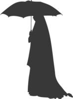 Silhouette independent emirates women wearing Abaya with umbrella black color only vector