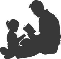 Silhouette father reading a book to child full body black color only vector