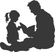silueta padre leyendo un libro a niño lleno cuerpo negro color solamente vector