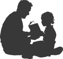 Silhouette father reading a book to child full body black color only vector