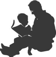 Silhouette father reading a book to child full body black color only vector