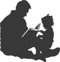 Silhouette father reading a book to child full body black color only vector