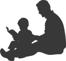 Silhouette father reading a book to child full body black color only vector