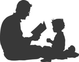 Silhouette father reading a book to child full body black color only vector