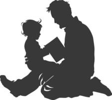 Silhouette father reading a book to child full body black color only vector