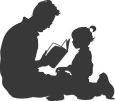 Silhouette father reading a book to child full body black color only vector