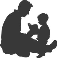 Silhouette father reading a book to child full body black color only vector