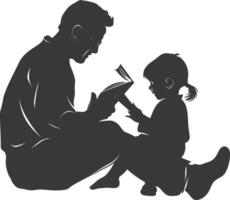 silueta padre leyendo un libro a niño lleno cuerpo negro color solamente vector