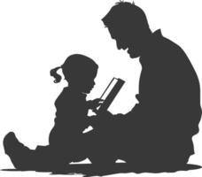 Silhouette father reading a book to child full body black color only vector