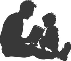 Silhouette father reading a book to child full body black color only vector