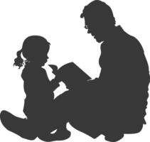 Silhouette father reading a book to child full body black color only vector