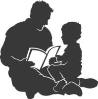 Silhouette father reading a book to child full body black color only vector