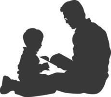 Silhouette father reading a book to child full body black color only vector