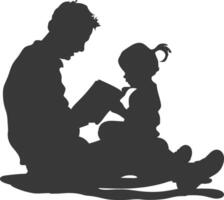 Silhouette father reading a book to child full body black color only vector