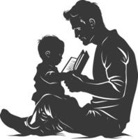 Silhouette father reading a book to child full body black color only vector