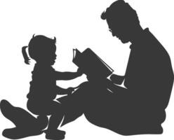 Silhouette father reading a book to child full body black color only vector