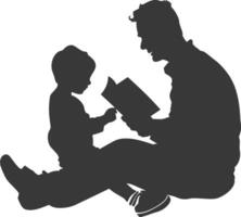 Silhouette father reading a book to child full body black color only vector