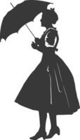 silueta independiente Alemania mujer vistiendo falda acampanada con paraguas negro color solamente vector