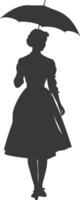 Silhouette independent germany women wearing dirndl with umbrella black color only vector