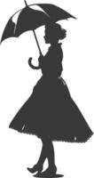 Silhouette independent germany women wearing dirndl with umbrella black color only vector